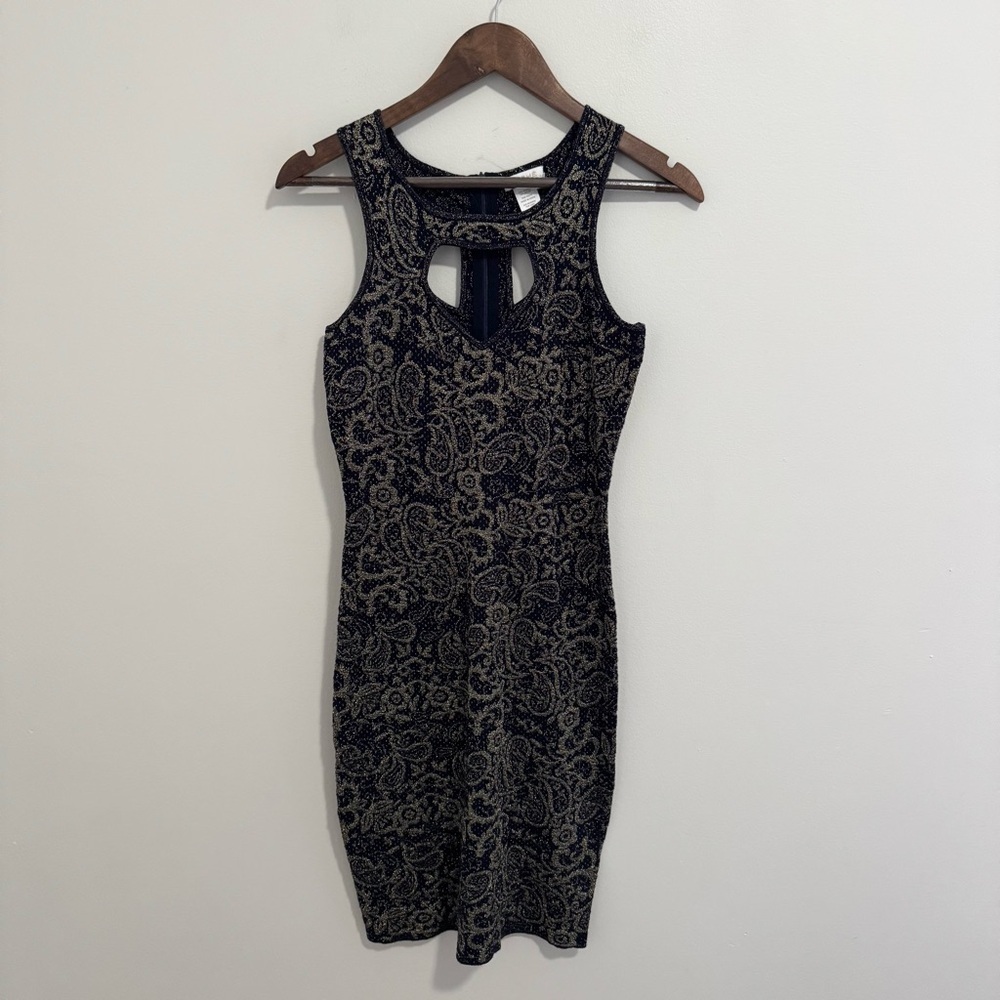 Cache Gold Metallic Bodycon Knit Dress